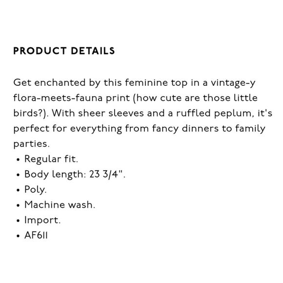 NWT|Madewell Sheer Sleeve Ruffle Peplum Floral Long Sleeve Top, MEDIUM - Picture 5 of 12